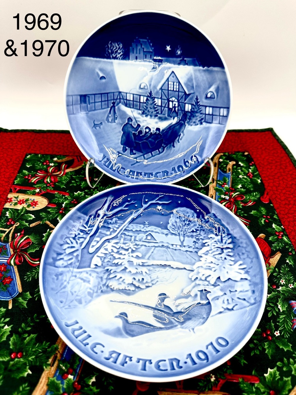 2 Christmas Collection Plates By Copenhagen Porcelain in Denmark. 1969-1970